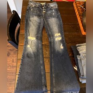 KanCan Dark Blue Distressed Flare Jeans